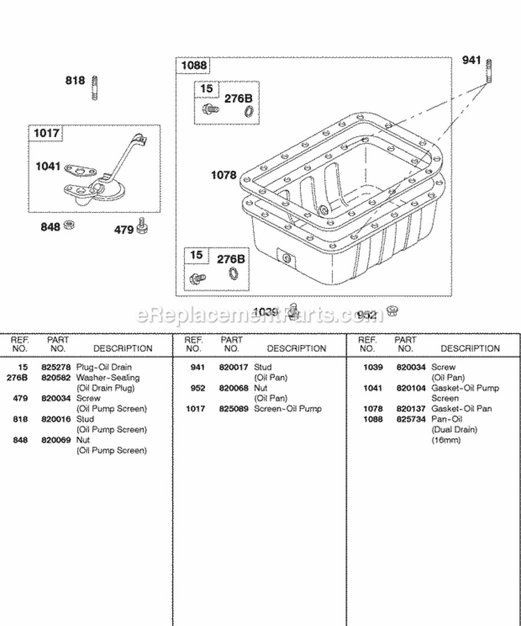 Oil Pan Oil Pump Screen Diagram and Parts List for 583447-0217-E2  Briggs and Stratton Engine